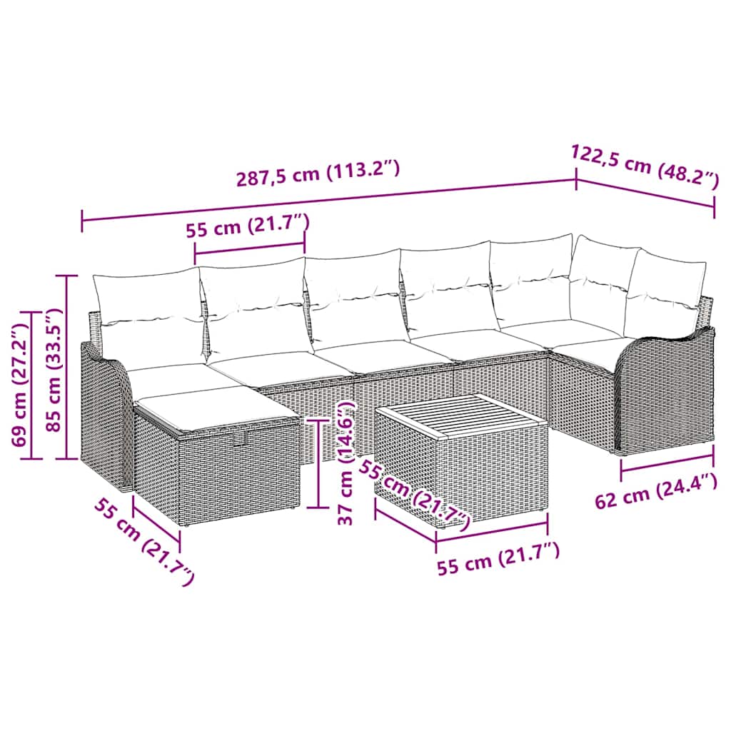 Gartensofa-set mit Kissen mit Speicher 8 pcs Beige Poly-Rattan
