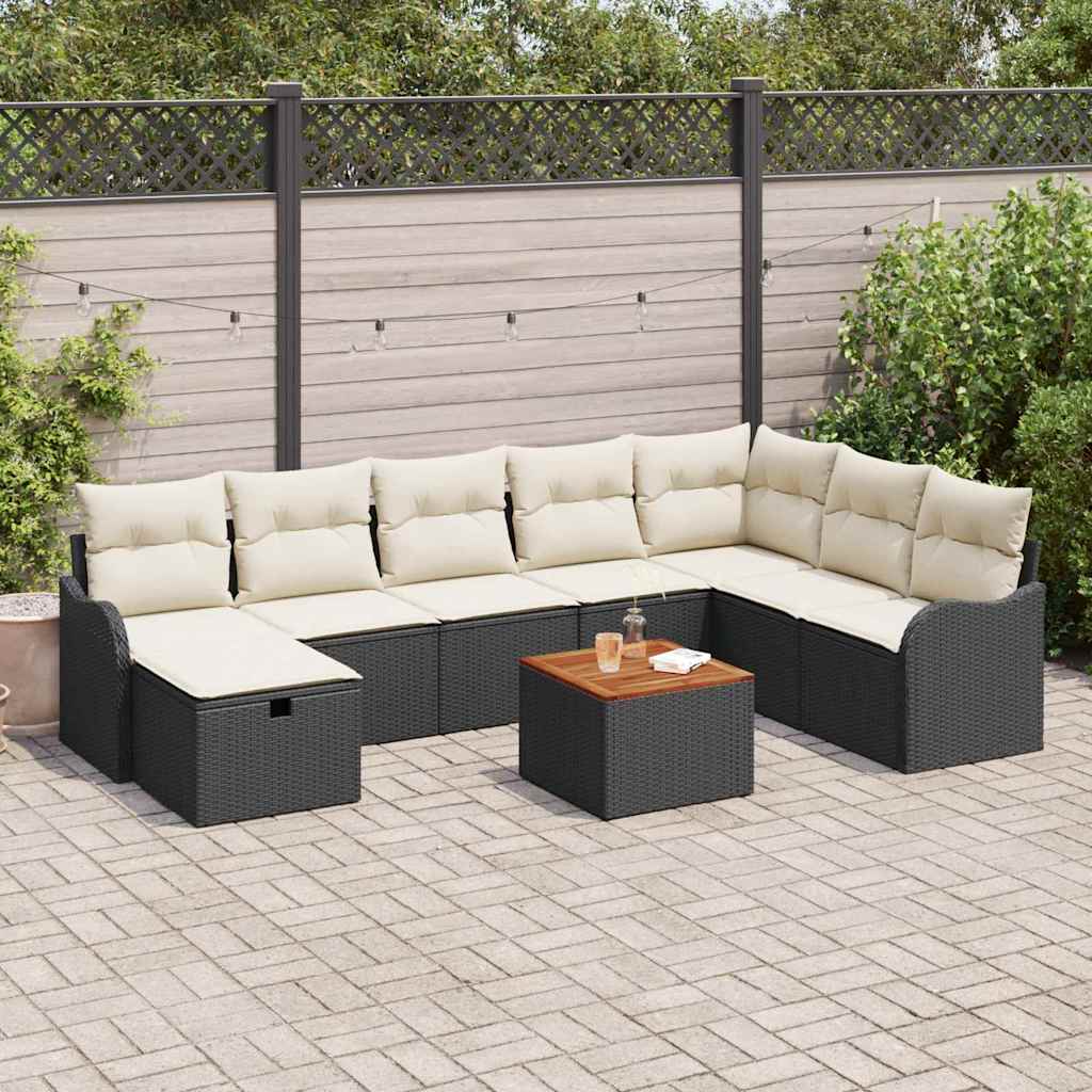 Gartensofa-set mit Kissen 9 pcs Schwarz Poly-Rattan