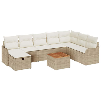 Gartensofa-set mit Kissen mit Speicher 9 pcs Beige Poly-Rattan