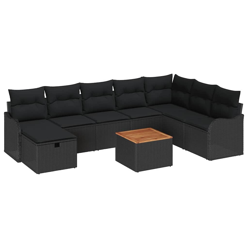 Gartensofa-set mit Kissen 9 pcs Schwarz Poly-Rattan