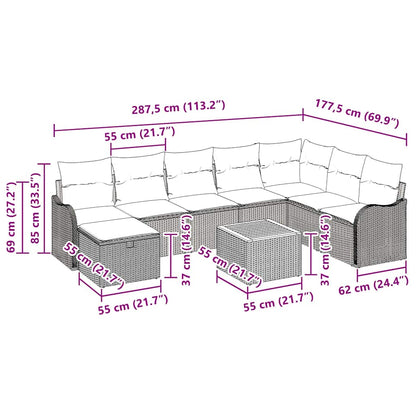 Gartensofa-set mit Kissen 9 pcs Schwarz Poly-Rattan