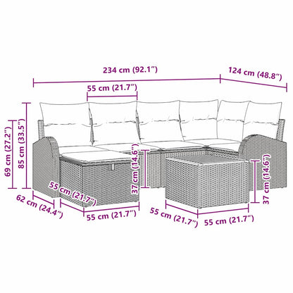 Gartensofa-set mit Kissen mit Speicher 7 pcs Grau Poly-Rattan