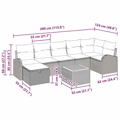 Gartensofa-set mit Kissen mit Speicher 8 pcs Beige Poly-Rattan