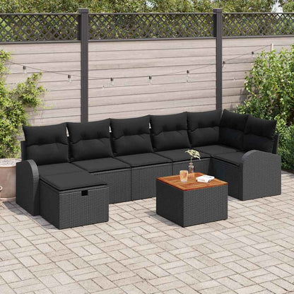 Gartensofa-set mit Kissen 8 pcs Schwarz Poly-Rattan