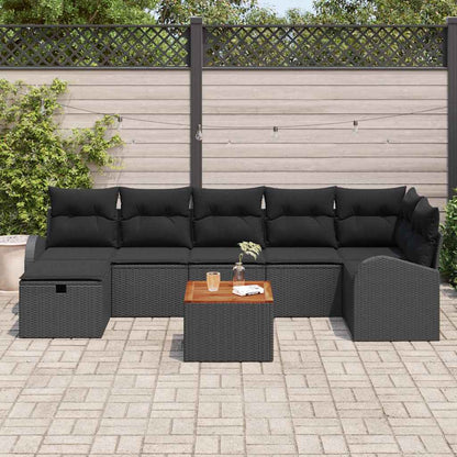 Gartensofa-set mit Kissen 8 pcs Schwarz Poly-Rattan