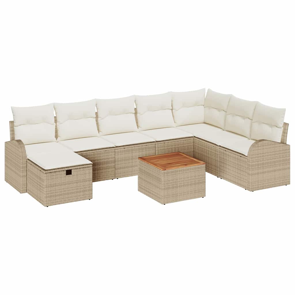 Gartensofa-set mit Kissen mit Speicher 9 pcs Beige Poly-Rattan