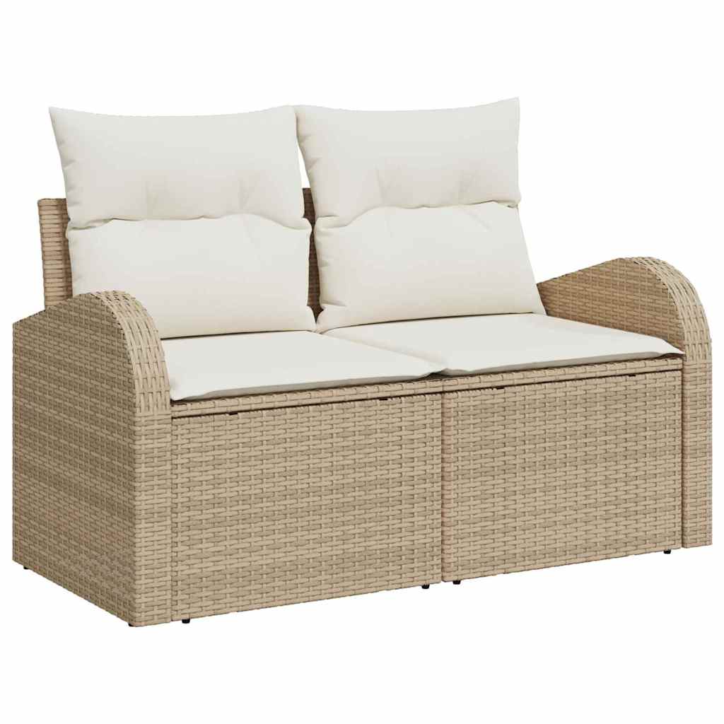 Gartensofa-set mit Kissen mit Speicher 9 pcs Beige Poly-Rattan
