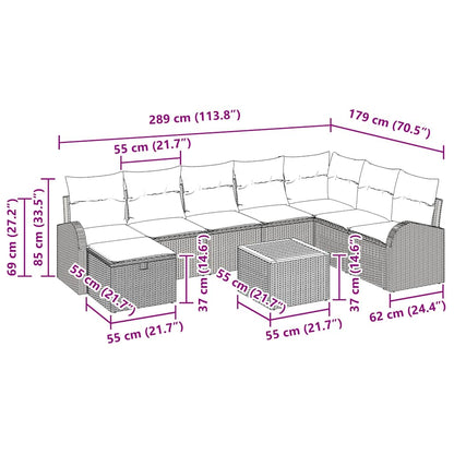 Gartensofa-set mit Kissen mit Speicher 9 pcs Beige Poly-Rattan