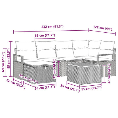 Gartensofa-set mit Kissen mit Speicher 7 pcs Beige Poly-Rattan