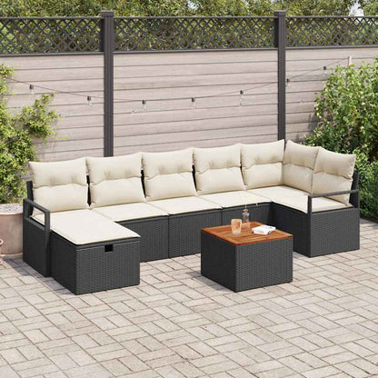 Gartensofa-set mit Kissen 8 pcs Schwarz Poly-Rattan