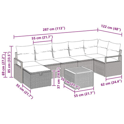 Gartensofa-set mit Kissen 8 pcs Schwarz Poly-Rattan