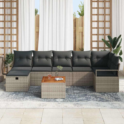 Gartensofa-set mit Kissen mit Speicher 8 pcs Grau Poly-Rattan