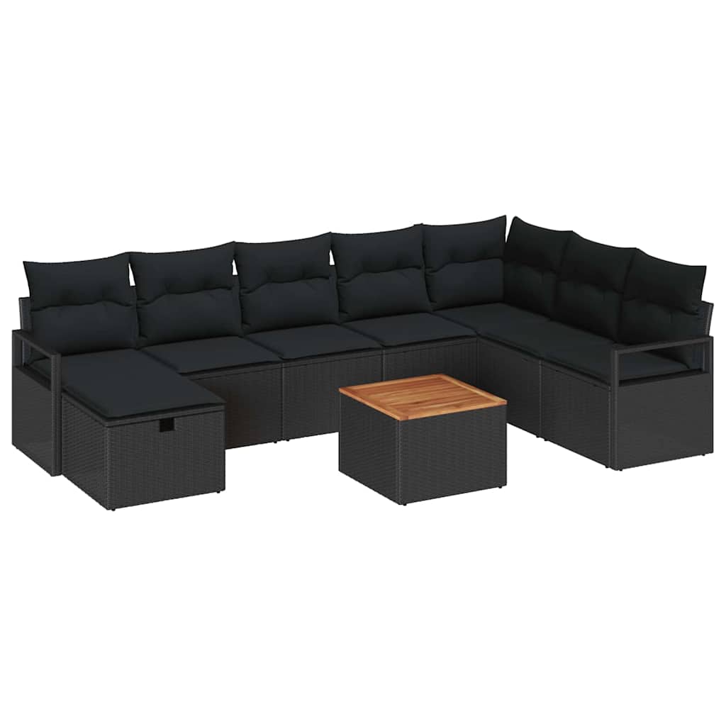 Gartensofa-set mit Kissen 9 pcs Schwarz Poly-Rattan