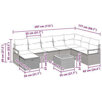Gartensofa-set mit Kissen 9 pcs Schwarz Poly-Rattan
