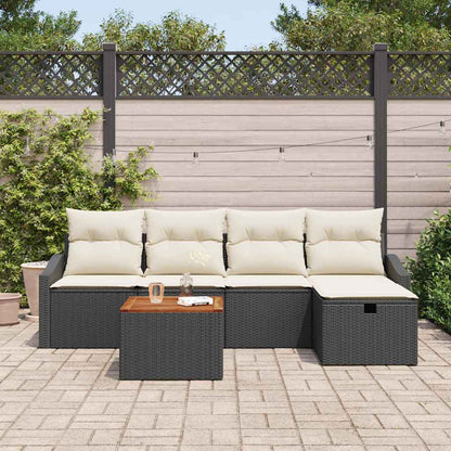 Gartensofa-set mit Kissen 6 pcs Schwarz Poly-Rattan