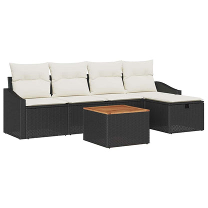 Gartensofa-set mit Kissen 6 pcs Schwarz Poly-Rattan