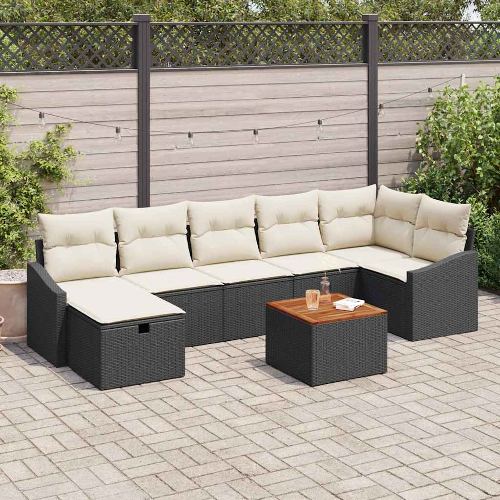 Gartensofa-set mit Kissen 8 pcs Schwarz Poly-Rattan