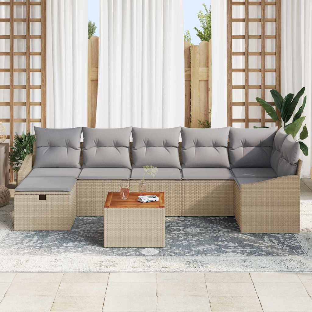 Gartensofa-set mit Kissen mit Speicher 8 pcs Beige Poly-Rattan