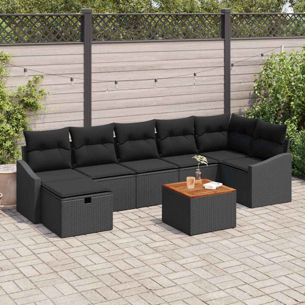 Gartensofa-set mit Kissen 8 pcs Schwarz Poly-Rattan