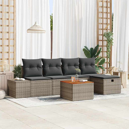 Gartensofa-set mit Kissen mit Speicher 6 pcs Grau Poly-Rattan