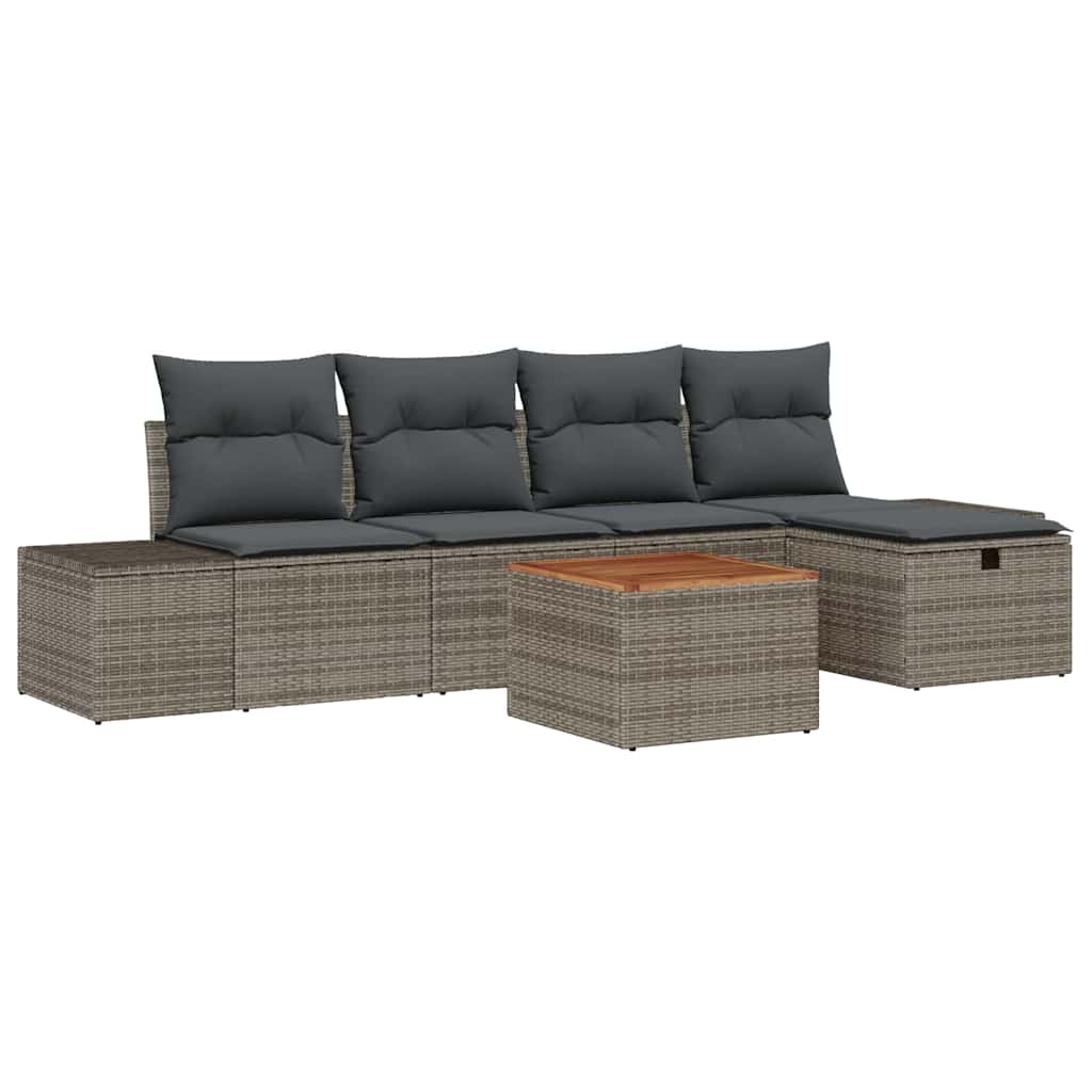 Gartensofa-set mit Kissen mit Speicher 6 pcs Grau Poly-Rattan