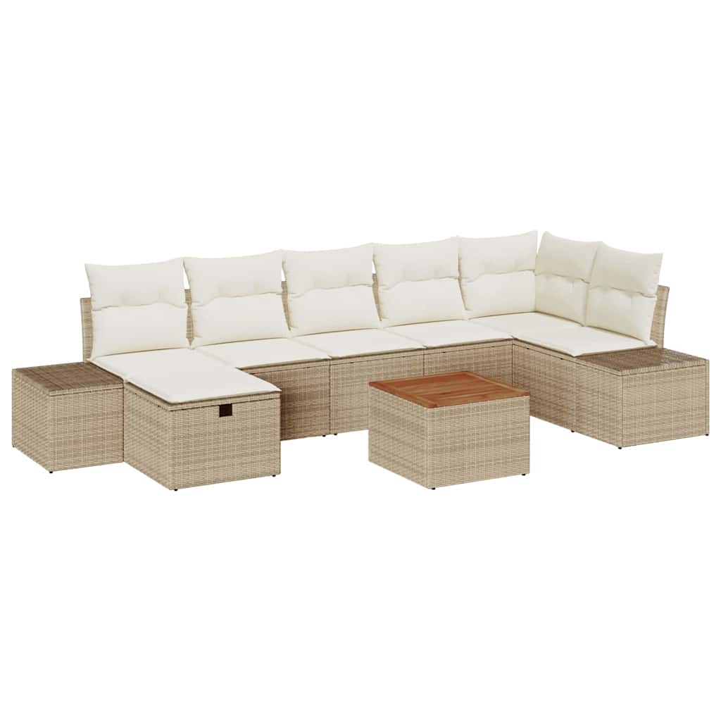 Gartensofa-set mit Kissen mit Speicher 8 pcs Beige Poly-Rattan