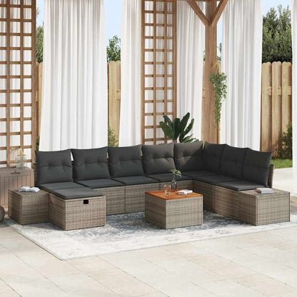 Gartensofa-set mit Kissen mit Speicher 9 pcs Grau Poly-Rattan