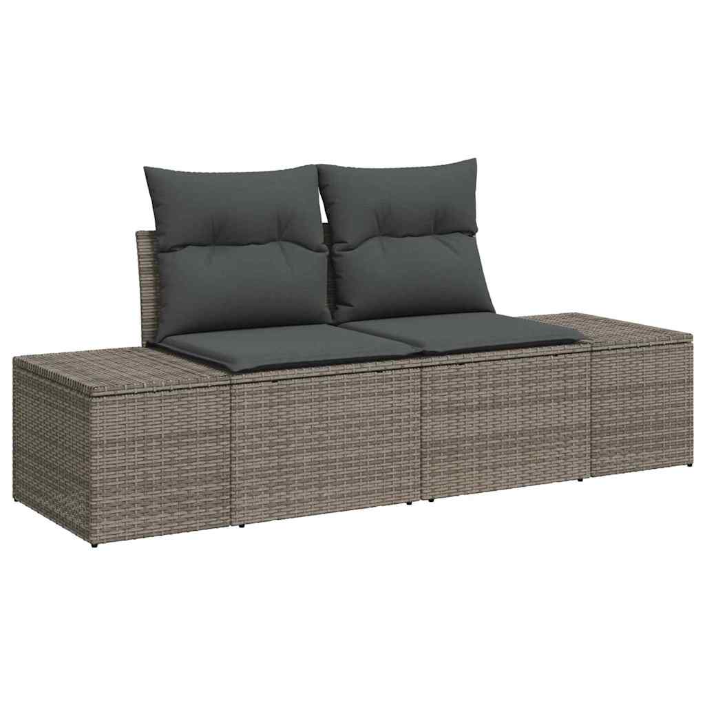 Gartensofa-set mit Kissen mit Speicher 9 pcs Grau Poly-Rattan