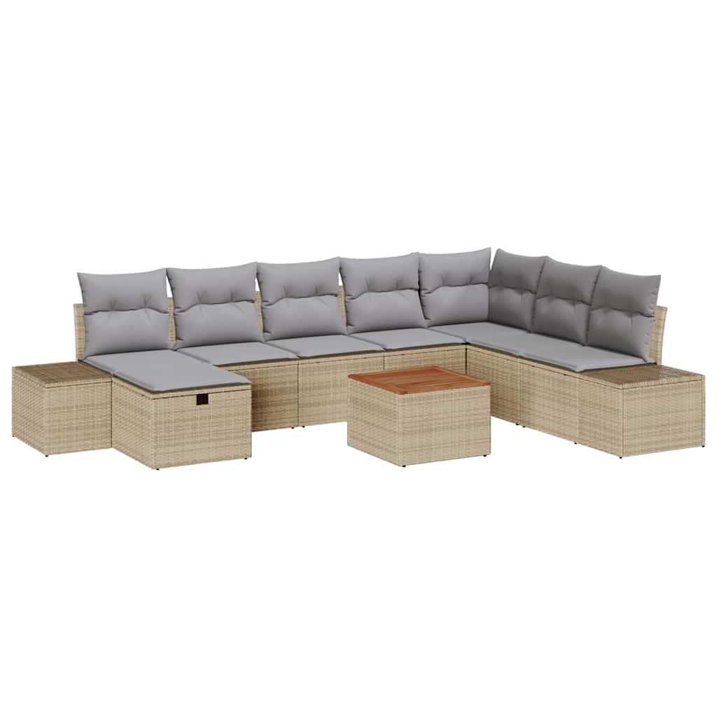 Gartensofa-set mit Kissen mit Speicher 9 pcs Beige Poly-Rattan