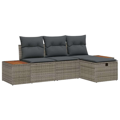Gartensofa-set mit Kissen mit Speicher 4 pcs Grau Poly-Rattan