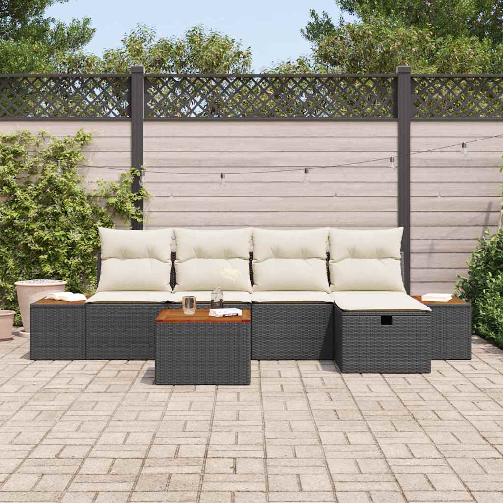 Gartensofa-set mit Kissen 6 pcs Schwarz Poly-Rattan