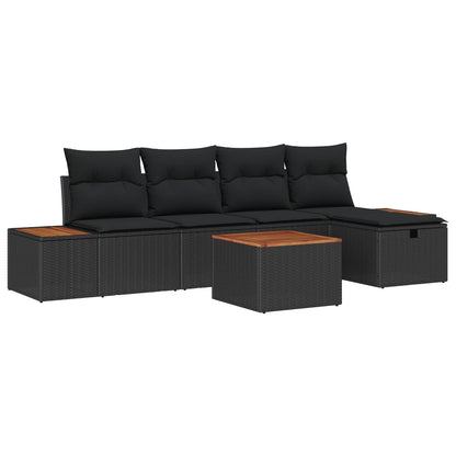 Gartensofa-set mit Kissen 6 pcs Schwarz Poly-Rattan