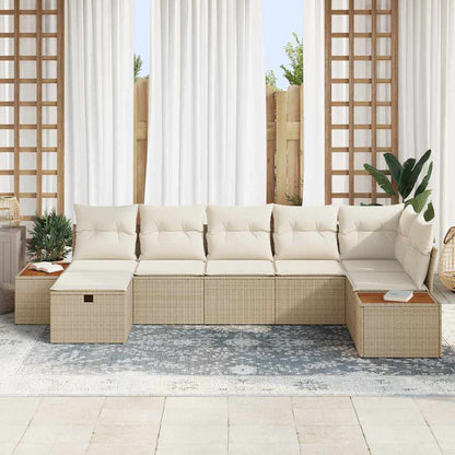 Gartensofa-set mit Kissen 7 pcs Beige Poly-Rattan