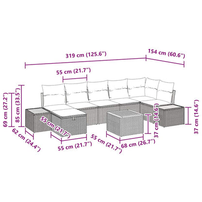Gartensofa-set mit Kissen 8 pcs Grau Poly-Rattan