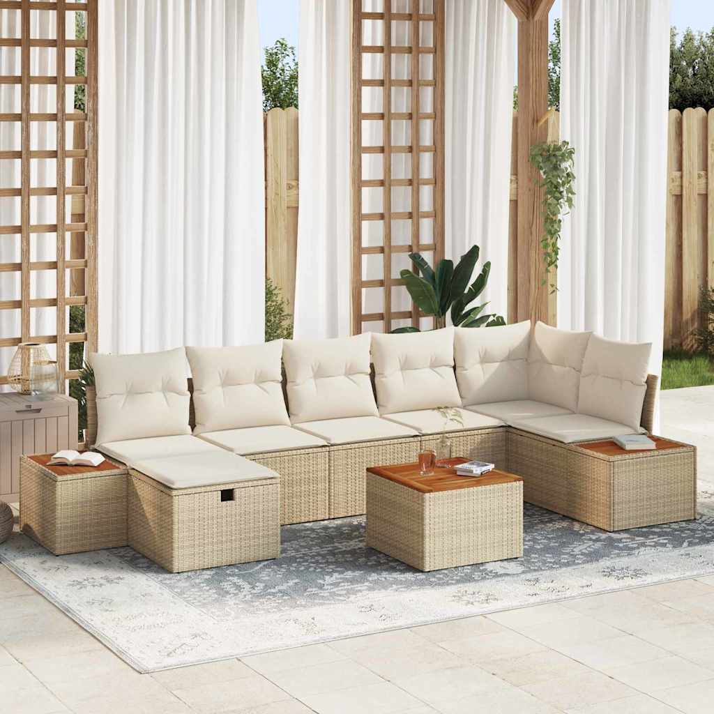 Gartensofa-set mit Kissen 8 pcs Beige Poly-Rattan