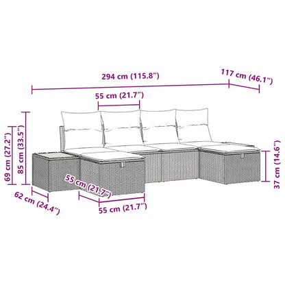Gartensofa-set mit Kissen mit Speicher 6 pcs Grau Poly-Rattan