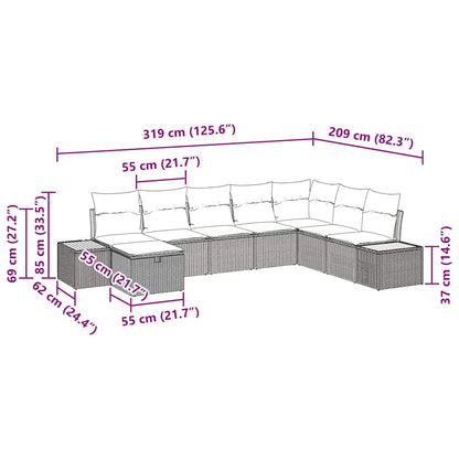 Gartensofa-set mit Kissen 8 pcs Schwarz Poly-Rattan