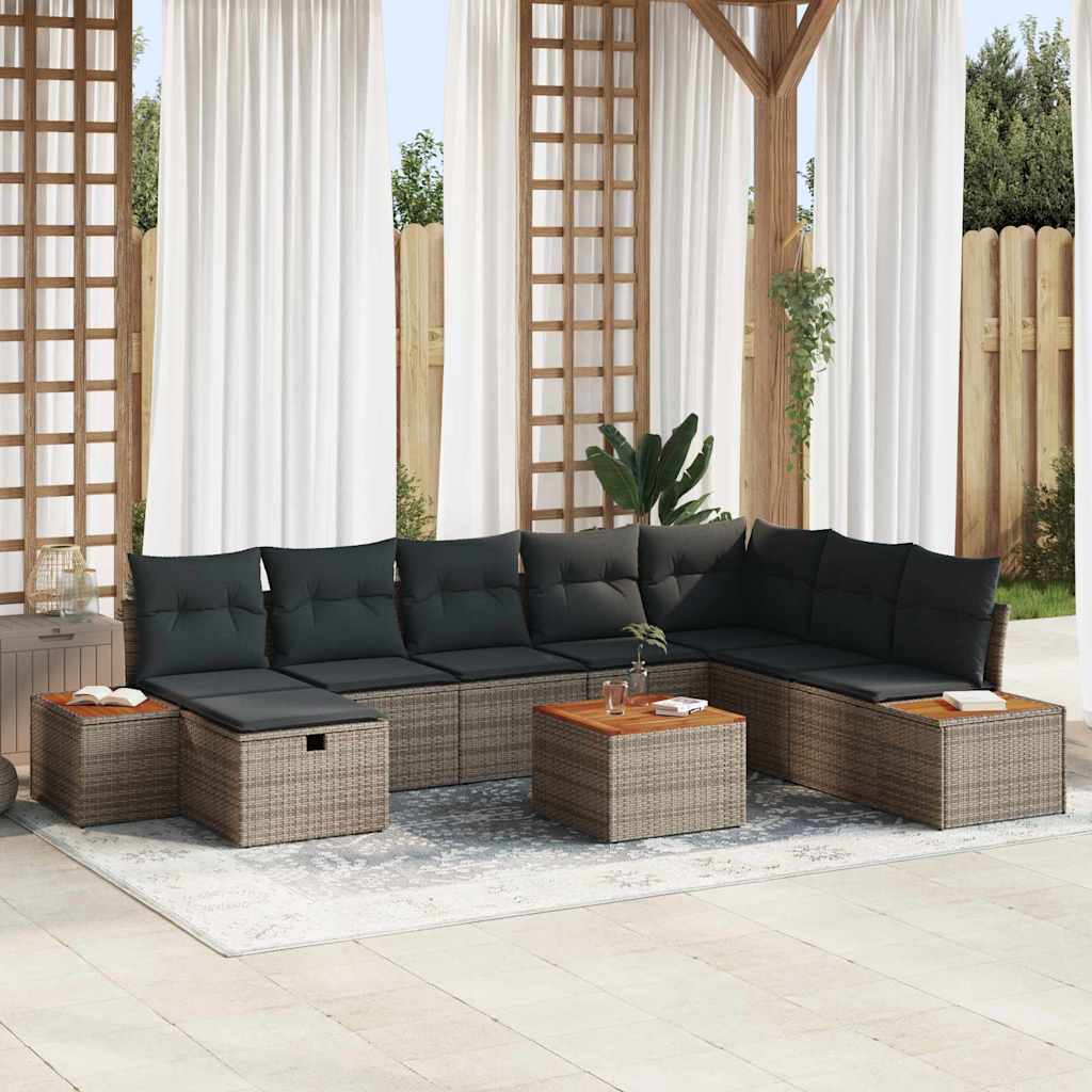 Gartensofa-set mit Kissen 9 pcs Grau Poly-Rattan