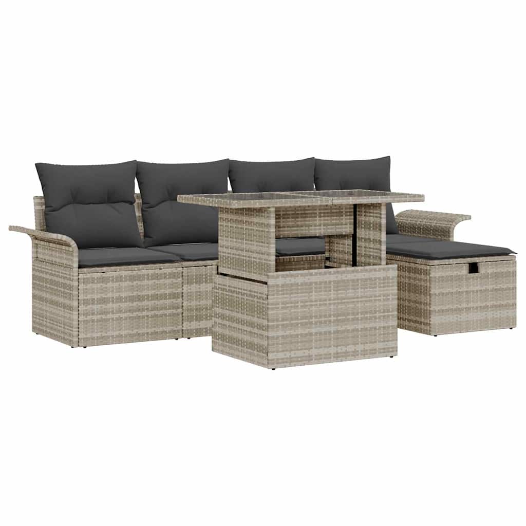 Gartensofa-set mit Kissen 6 pcs Hellgrau Poly-Rattan