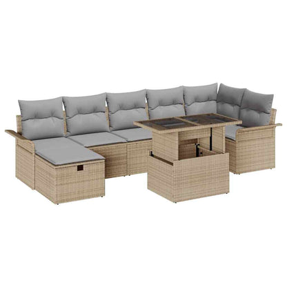 Garten-Sofa-Set mit Kissen mit Speicher 8 pcs Beige Poly Rattan