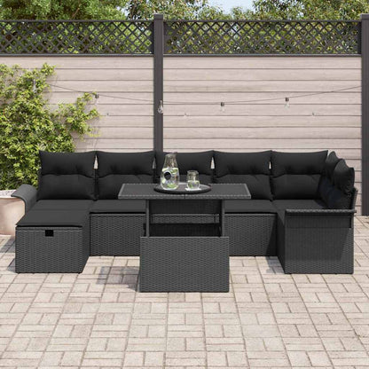 Garten-Sofa-Set mit Kissen 8 pcs Schwarz Poly Rattan