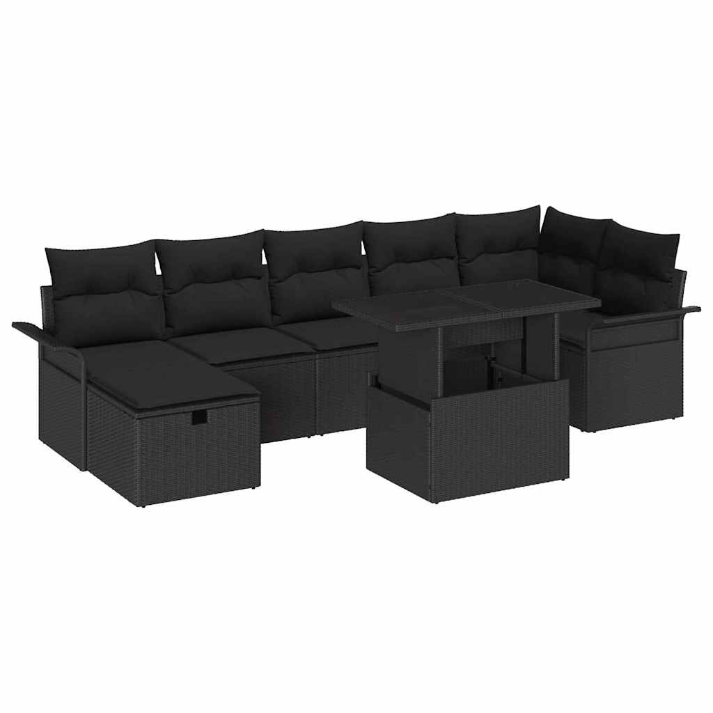 Garten-Sofa-Set mit Kissen 8 pcs Schwarz Poly Rattan