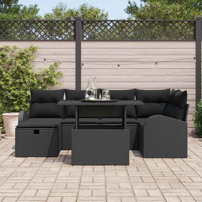 Garten-Sofa-Set mit Kissen 7 pcs Schwarz Poly Rattan