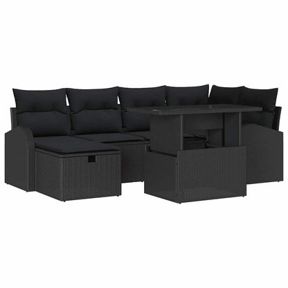 Garten-Sofa-Set mit Kissen 7 pcs Schwarz Poly Rattan