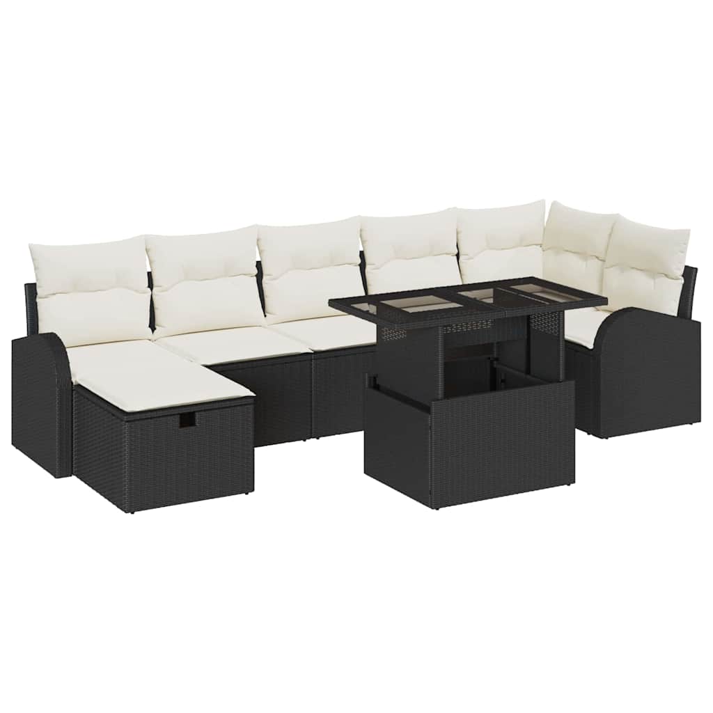 Garten-Sofa-Set mit Kissen 8 pcs Schwarz Poly Rattan