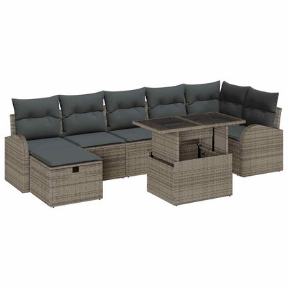 Garten-Sofa-Set mit Kissen mit Speicher 8 pcs Grau Poly Rattan