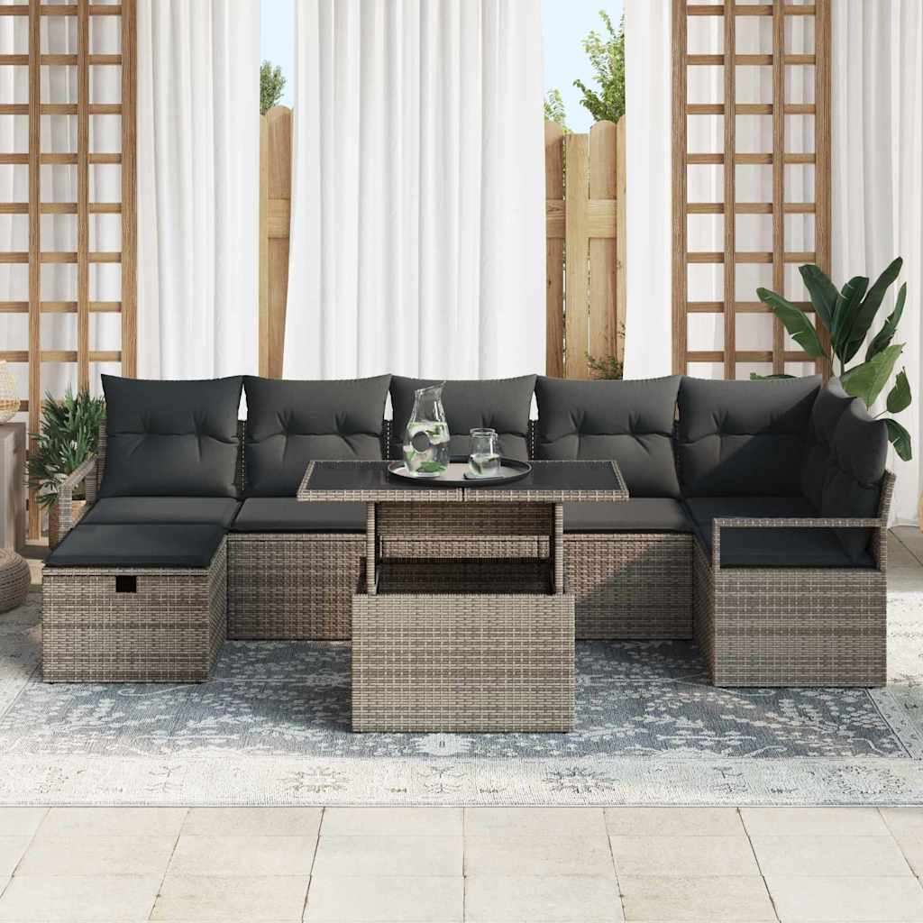 Garten-Sofa-Set mit Kissen mit Speicher 8 pcs Grau Poly Rattan