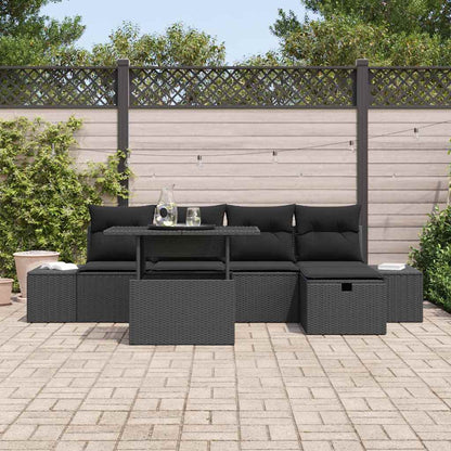 Garten-Sofa-Set mit Kissen 6 pcs Schwarz Poly Rattan