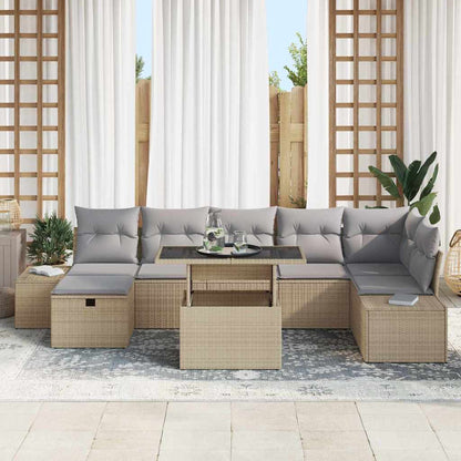 Garten-Sofa-Set mit Kissen mit Speicher 8 pcs Beige Poly Rattan