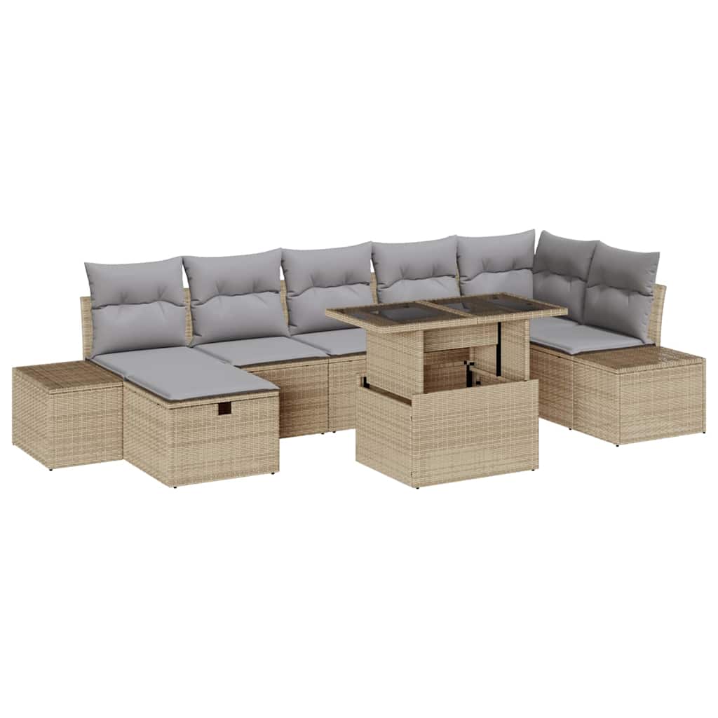 Garten-Sofa-Set mit Kissen mit Speicher 8 pcs Beige Poly Rattan